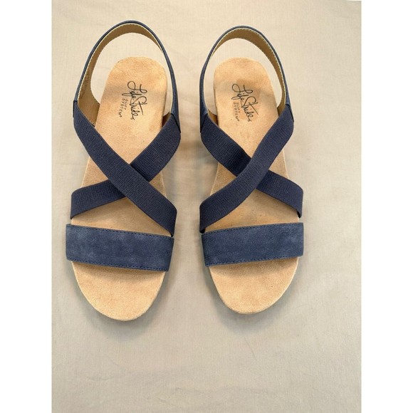 Life Stride Soft System Flex Blue Suede Strappy Sandals Cork Wedge Women's 8 W - Picture 3 of 13